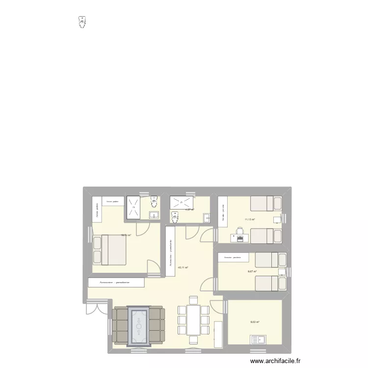 Maison plain pied. Plan de 6  et 150 m²