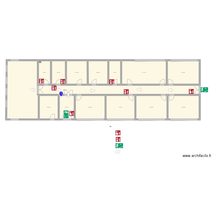 bureau. Plan de 14 pièces et 276 m2