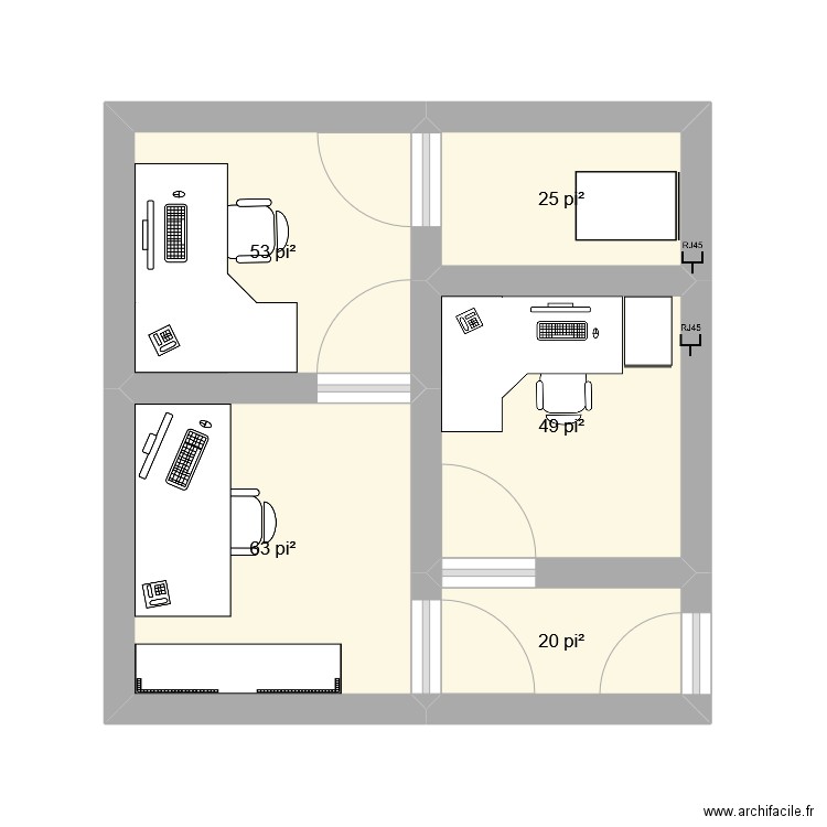 Bureau. Plan de 5 pièces et 20 m2