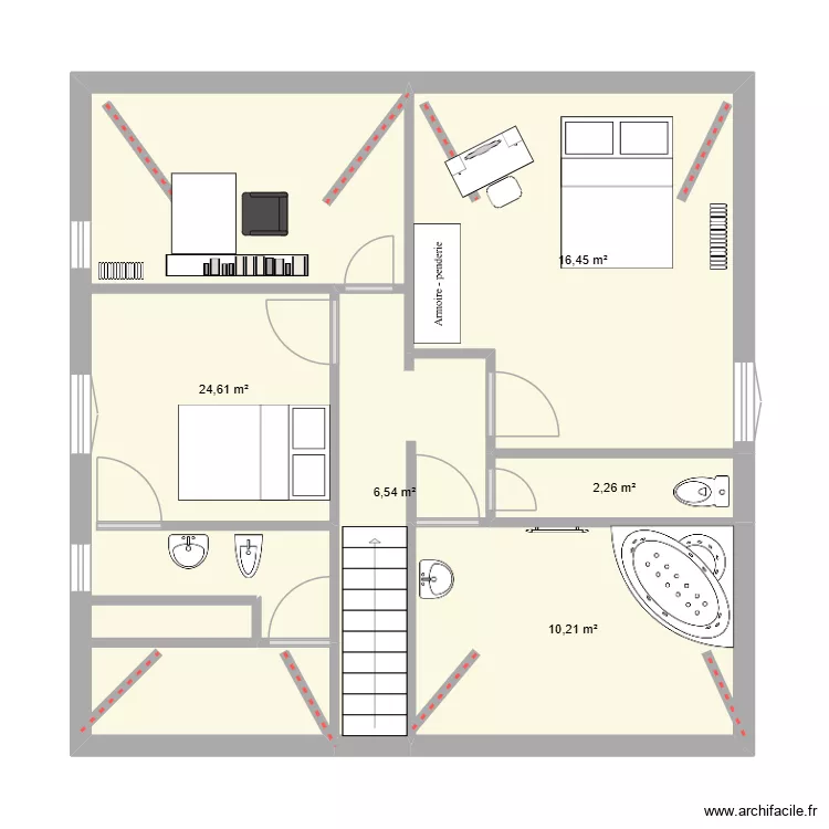 COMBLE. Plan de 5  et 60 m²