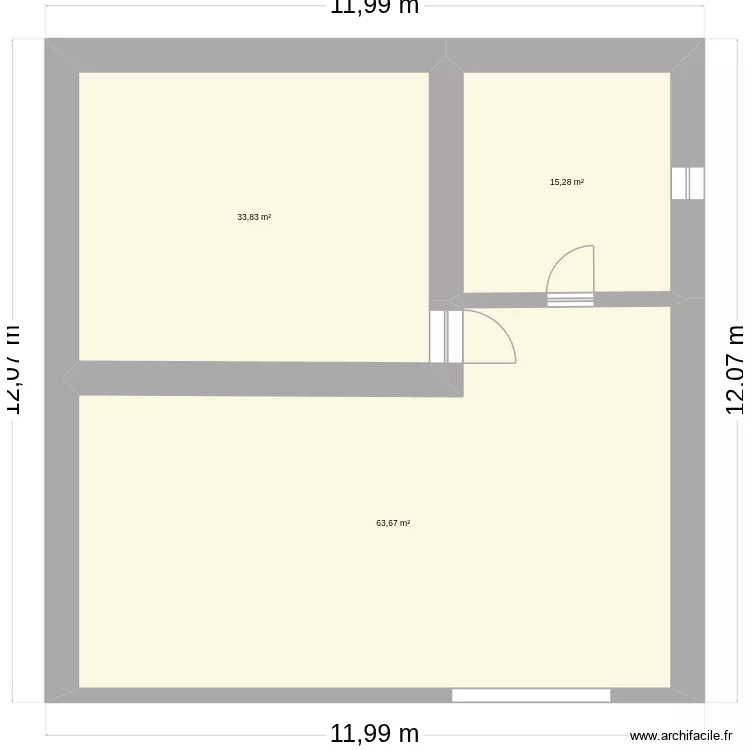 BEZI-Grange-RDC-Actuel. Plan de 3  et 113 m²