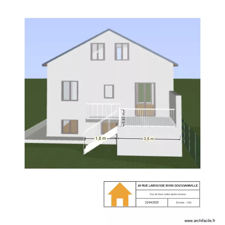 Vue de face cot&eacute;e apr&egrave;s travaux. Plan de 