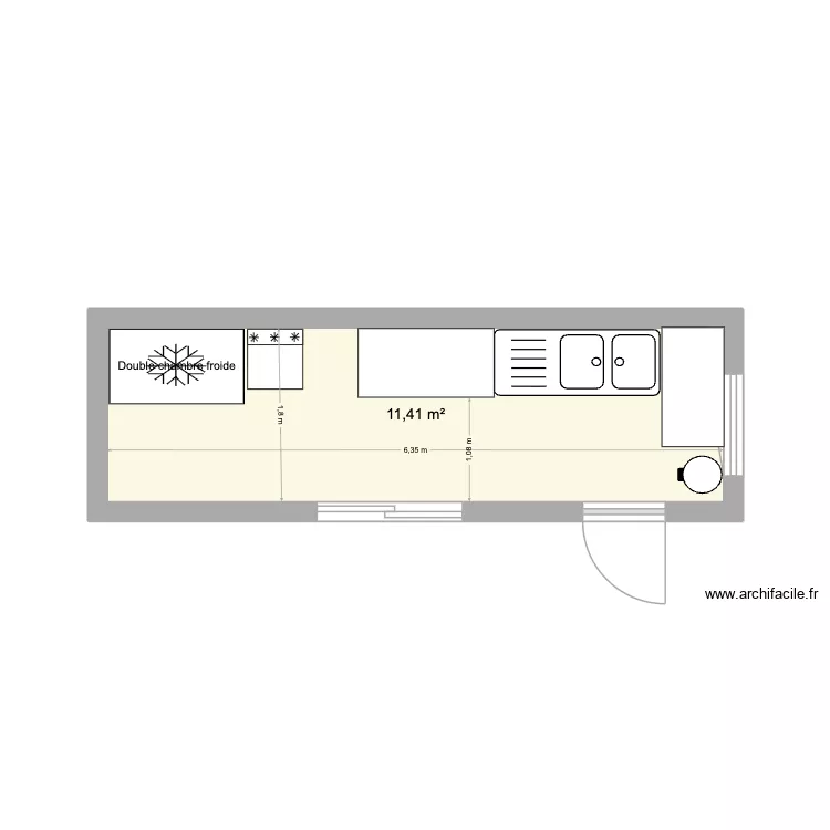 cuisine pr&eacute;au. Plan de 1 Pièce et 11 m²
