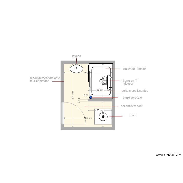 plan m. Plan de 1 pièce et 3 m2