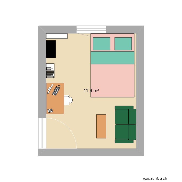 Chambre v2. Plan de 1 pièce et 12 m2