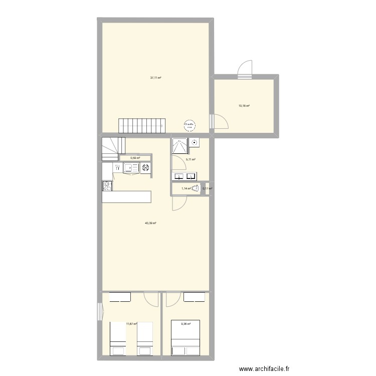 Rethondes Etage petite maison 1. Plan de 9 pièces et 119 m2