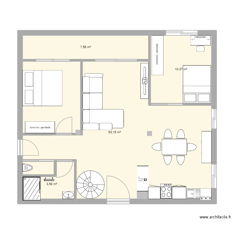APP22. Plan de 4 pièces et 75 m2