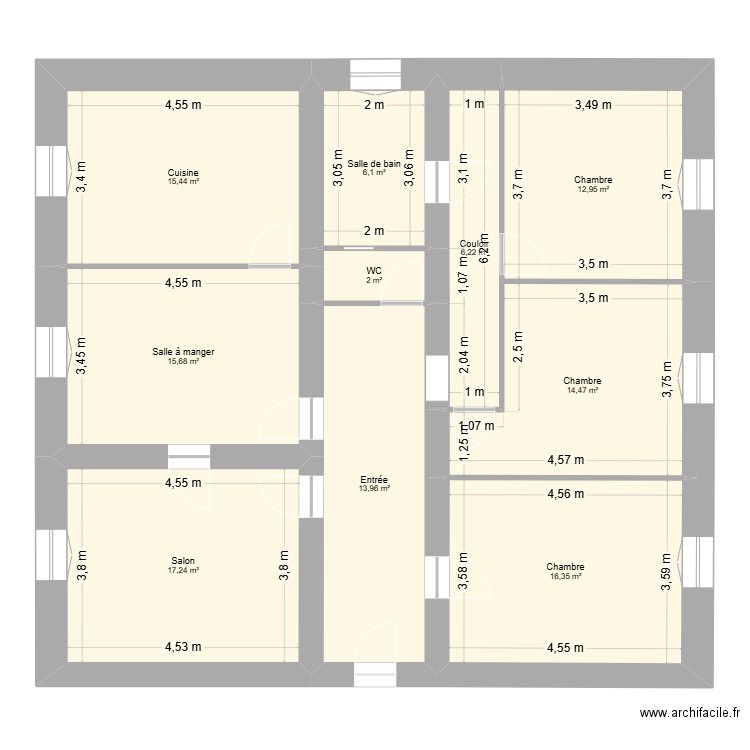 Appt Bouligny. Plan de 10 pièces et 120 m2