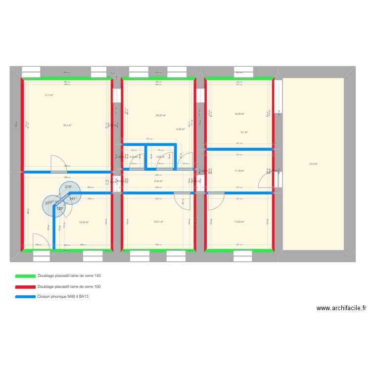 Bureaux administratif cloisons. Plan de 22 pièces et 194 m2