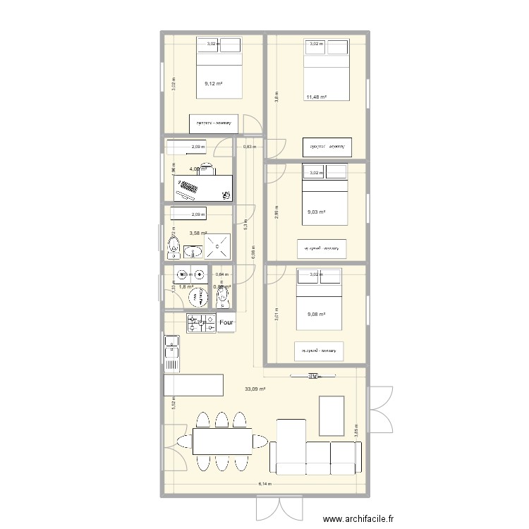 mason1. Plan de 9 pièces et 82 m2