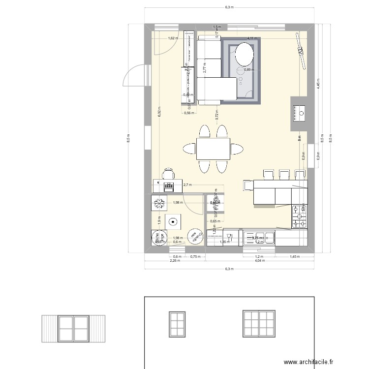 new plan bonnefond. Plan de 2 pièces et 46 m2