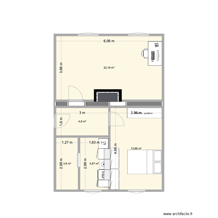 Champagne2. Plan de 5 pièces et 50 m2