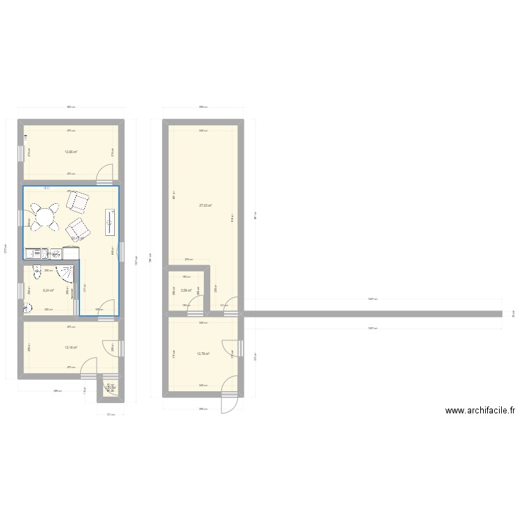 Extension Lisieux. Plan de 8 pièces et 98 m2