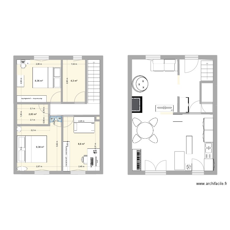 maison. Plan de 5 pièces et 34 m2