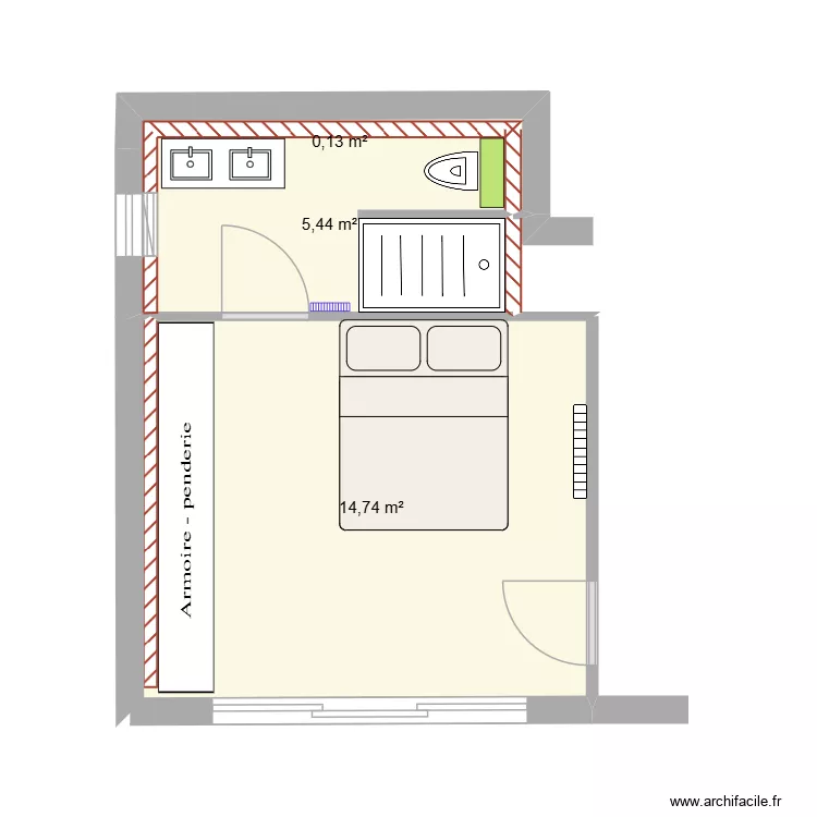 Le jeane CH + SDB. Plan de 3 Pièces et 20 m² Le jeane CH + SDB. Plan de 3 Pièces et 20 m²