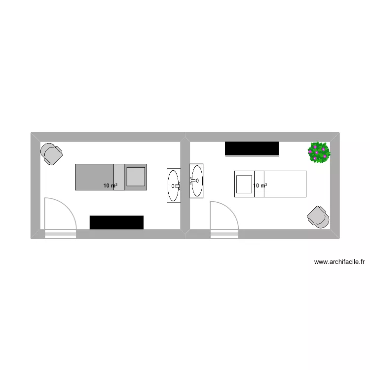 cabine d\'&eacute;pilation. Plan de 2 pièces et 20 m²