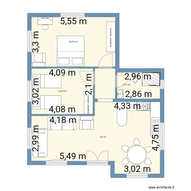 Apart. Rimouche. Plan de 4  et 70 m²