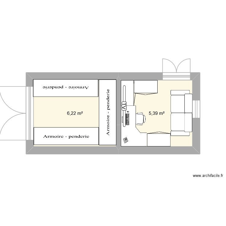 bur et dep of. Plan de 2 pièces et 12 m2