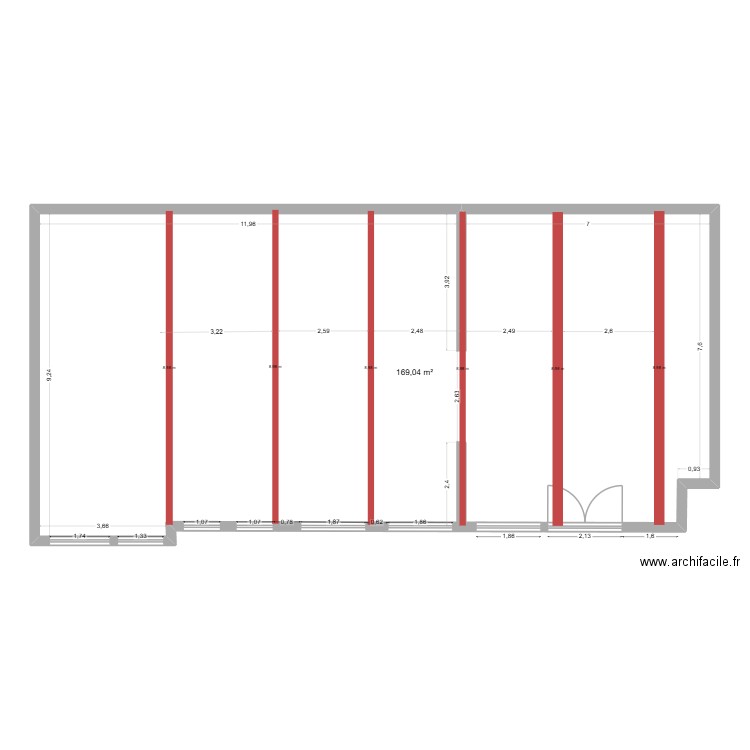 Brasserie Lio + poutres. Plan de 1 pièce et 169 m2