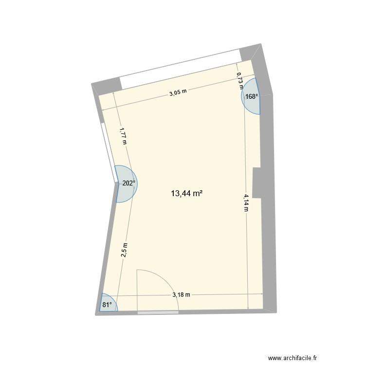cuisine. Plan de 1 pièce et 13 m2