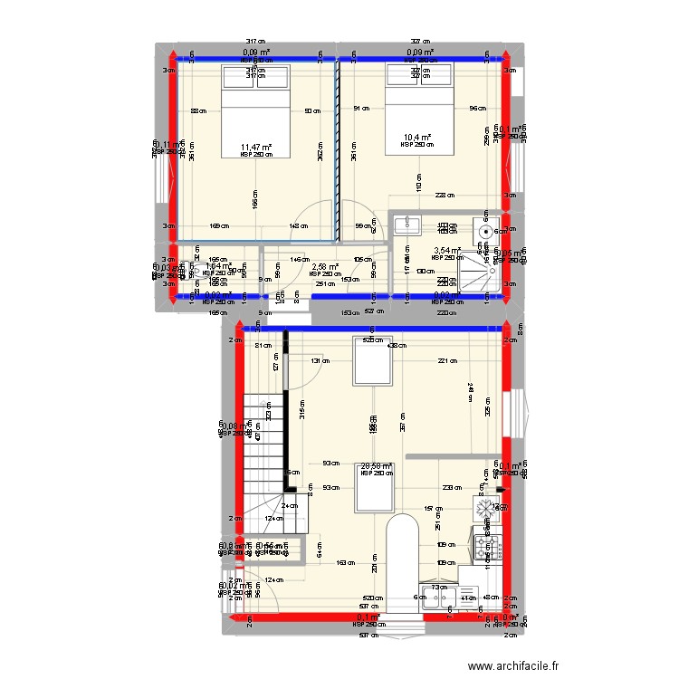 dernier 2 avec mezz. Plan de 21 pièces et 60 m2