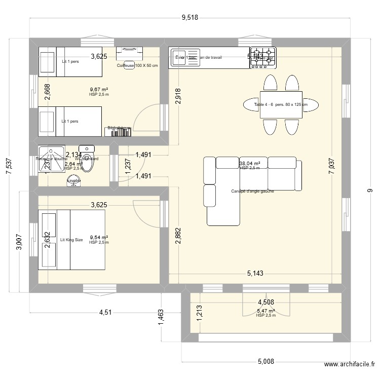 Plan Ampitatafika. Plan de 5 pièces et 65 m2