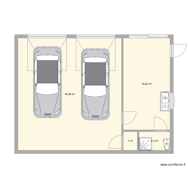 garage. Plan de 4 pièces et 63 m2