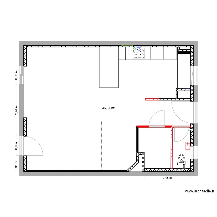plan gain technique 1. Plan de 1 pièce et 47 m2