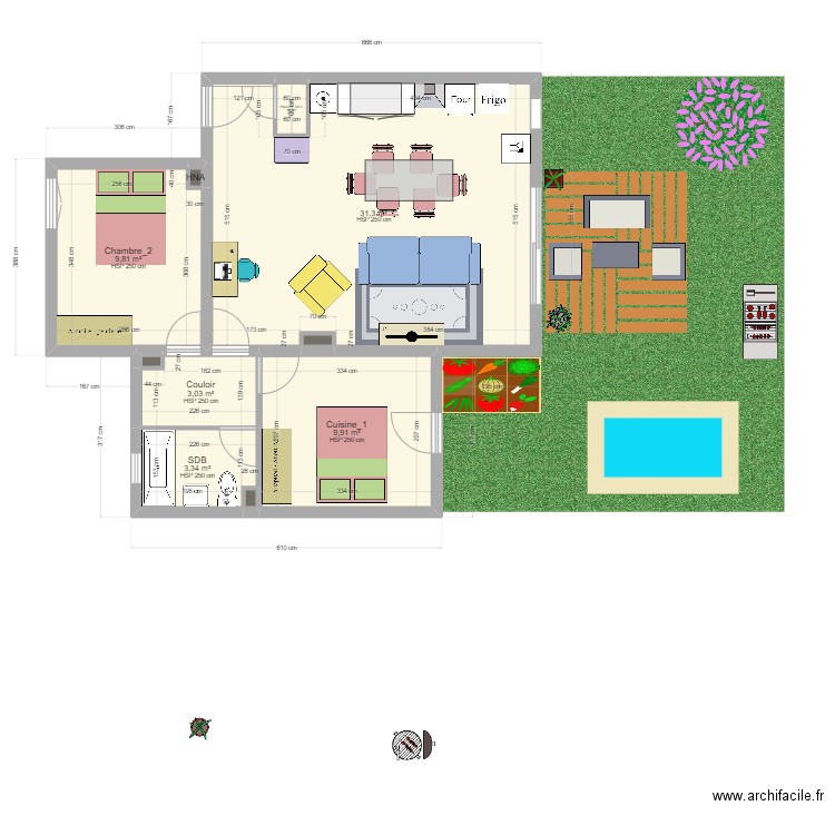 Projet RP Client C.J_Projeté_v2. Plan de 10 pièces et 58 m2