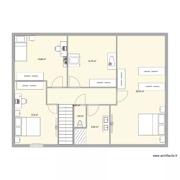 ETAGE. Plan de 7  et 88 m²