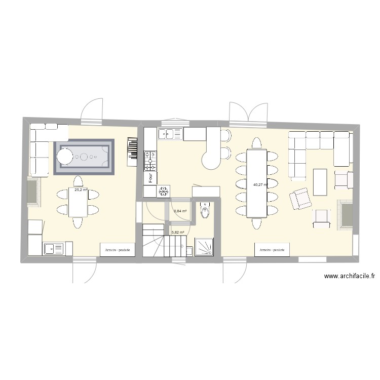 Maison sud partagé 100625. Plan de 4 pièces et 72 m2