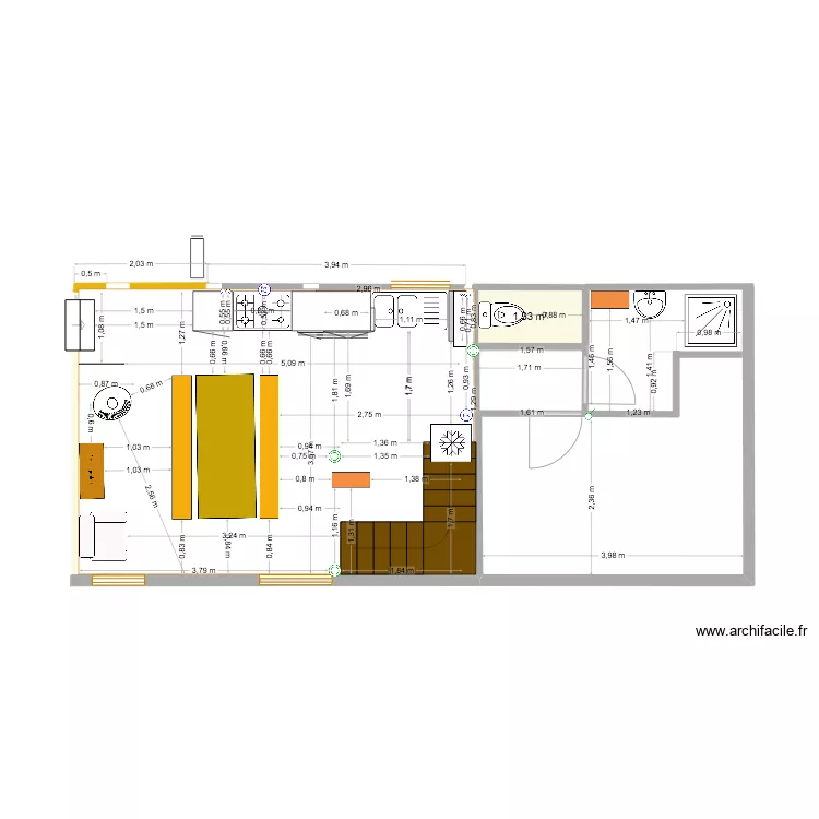Long&egrave;res 5 cuisine s&eacute;jour = chambre Est- cotations fen&ecirc;tre et poele ok. Plan de 