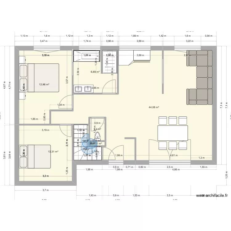 maison3. Plan de 6 Pièces et 78 m²