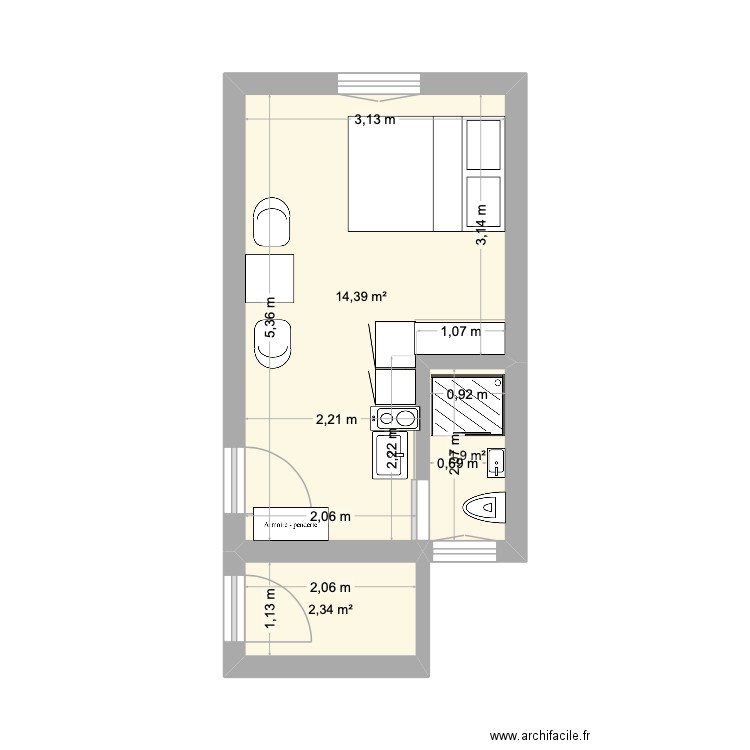 thuy. Plan de 3 pièces et 19 m2
