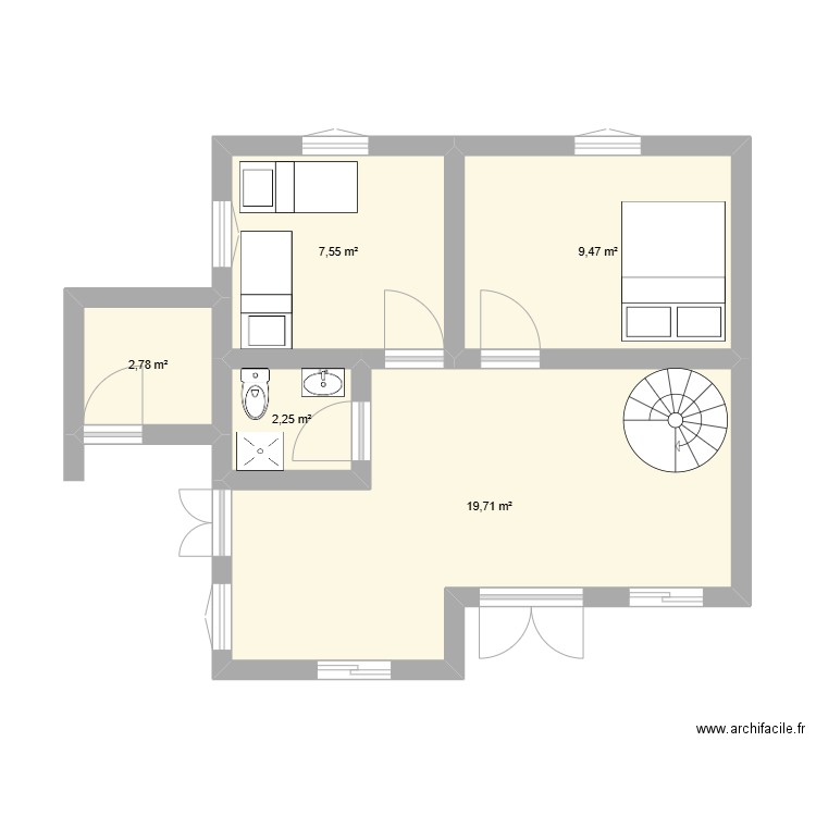 Amontana. Plan de 5 pièces et 42 m2