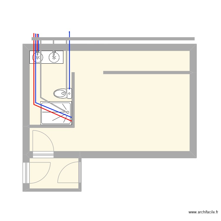 LEBRETON plomberie. Plan de 2 pièces et 25 m2