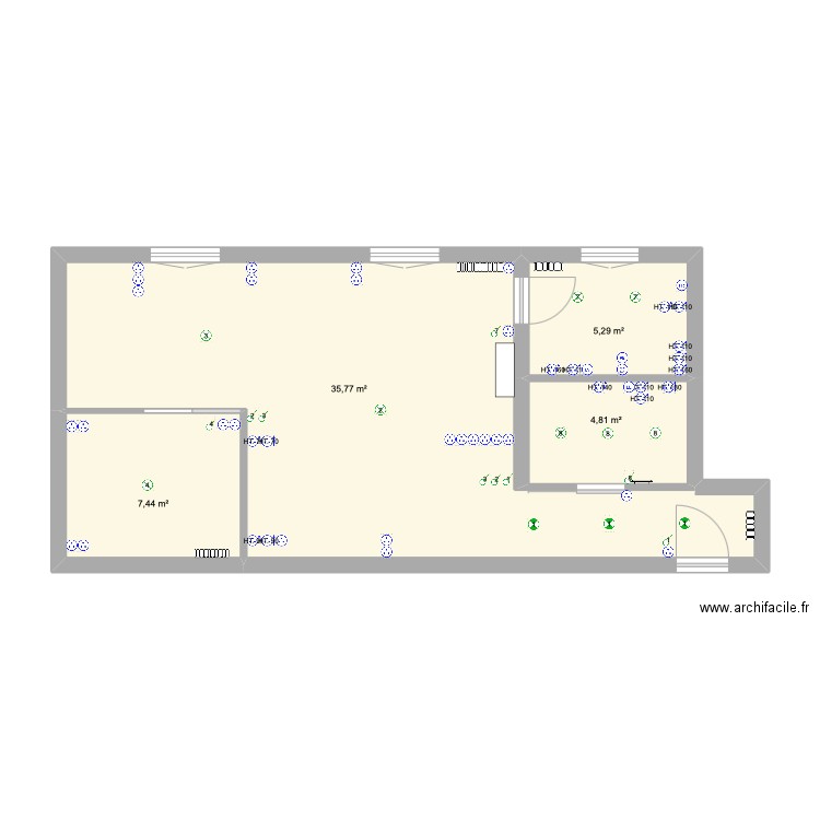 Plan Gabrielle/Louis Technique. Plan de 4 pièces et 53 m2