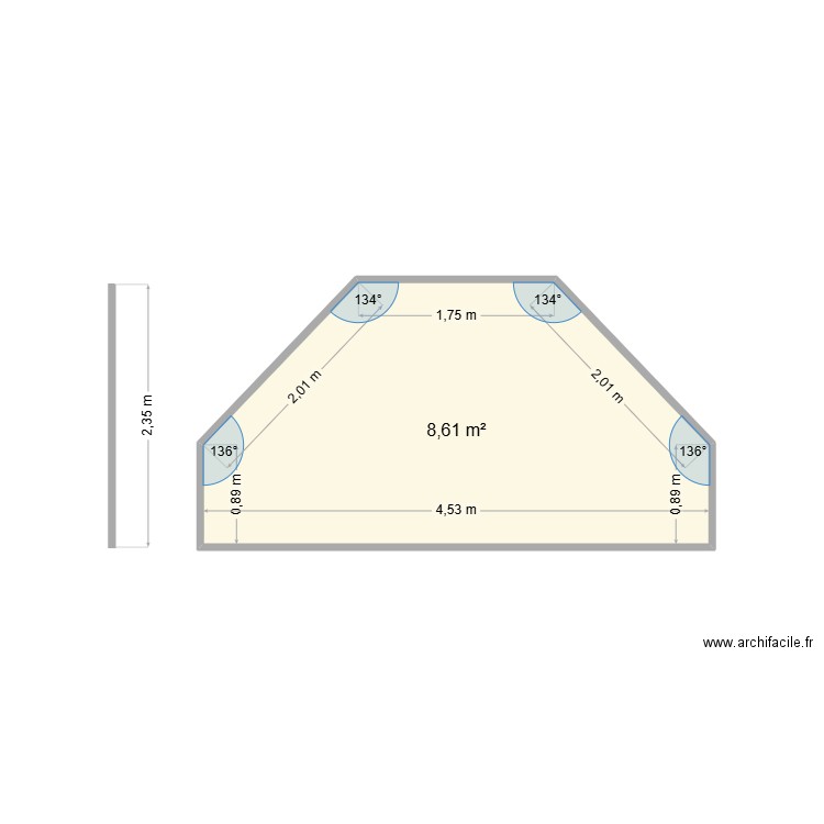 Trie chateau - rampants  étage. Plan de 1 pièce et 9 m2