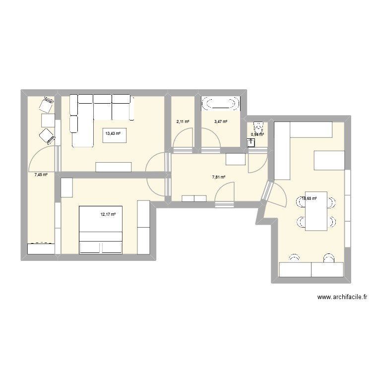 Plan Appartement Meublé gaming. Plan de 8 pièces et 66 m2