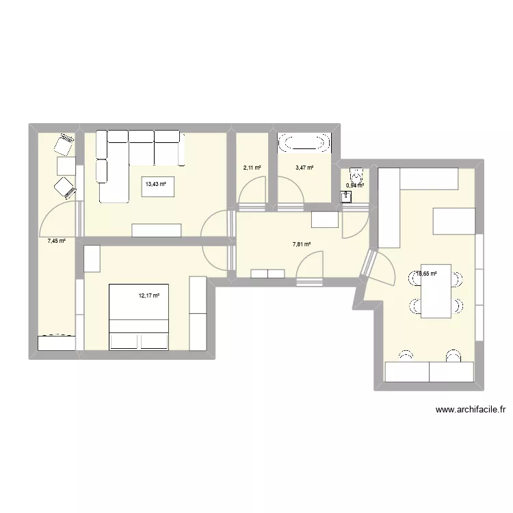 Plan Appartement Meubl&eacute; gaming. Plan de 8 pièces et 66 m²