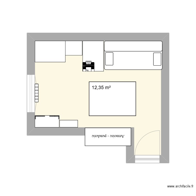 Bureau Bobo. Plan de 1 pièce et 12 m2