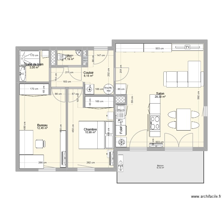140 v3 bck. Plan de 9 pièces et 64 m2