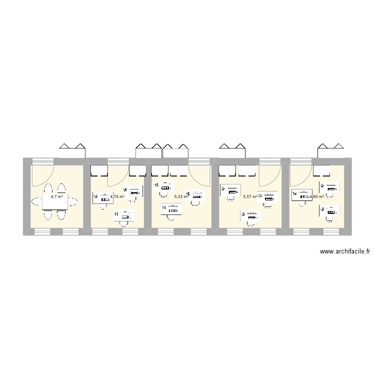 aile 4C. Plan de 5 pièces et 25 m2