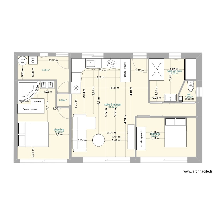 maison mikit. Plan de 7 pièces et 70 m2