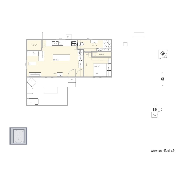 mobil home. Plan de 5 pièces et 34 m2