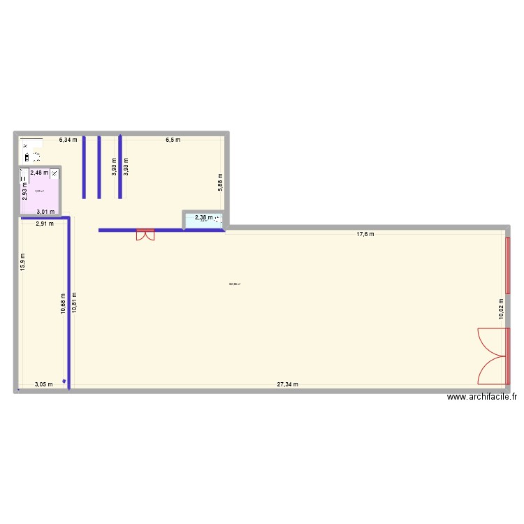 Plan projet femme/homme. Plan de 3 pièces et 390 m2