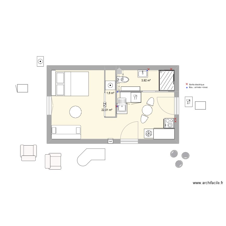 Sépastopol aménagé v5. Plan de 3 pièces et 28 m2