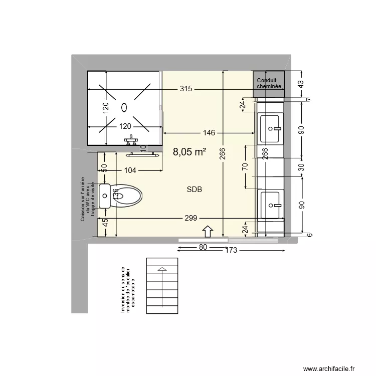 SDB St Vaast 2. Plan de 1  et 8 m²