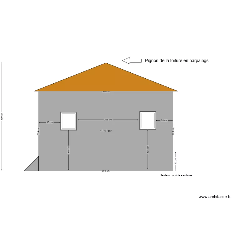 FACADE SUD AVEC TOITURE. Plan de 