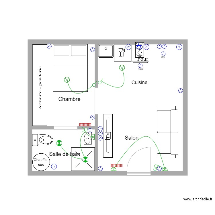 plan. Plan de 3 pièces et 21 m2